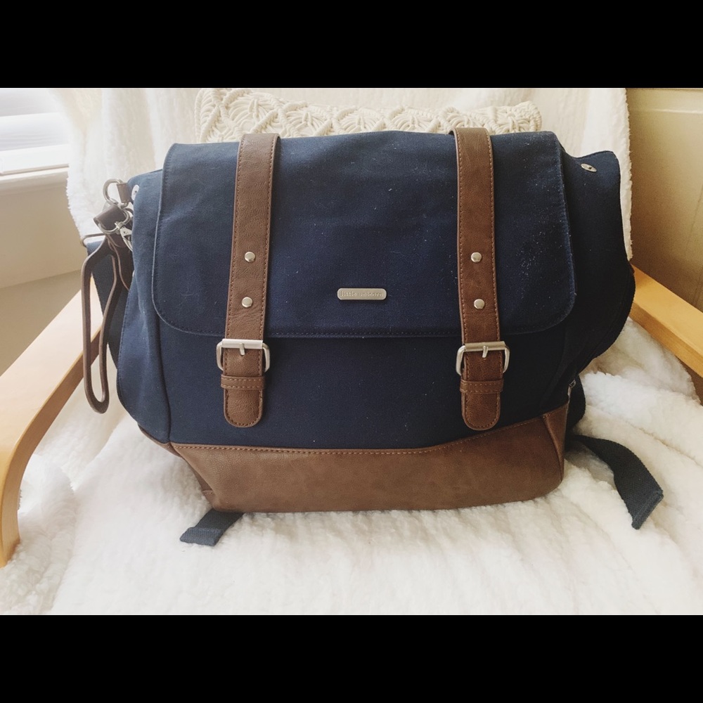Little unicorn navy diaper bag satchel + book bag